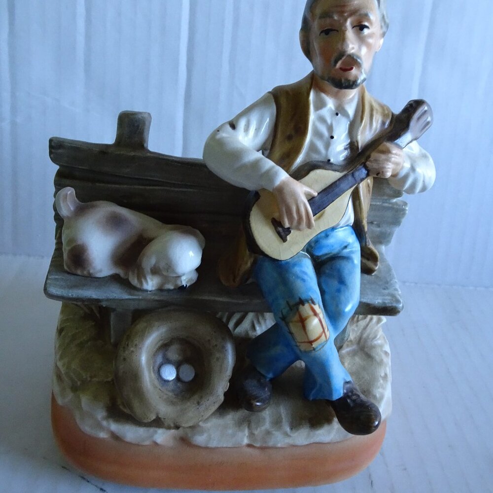 Music Figure - Beggar with his Dog - Vintage Sankyo - Japan- Porcelain